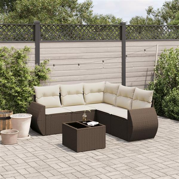 Grote foto vidaxl 6 delige loungeset met kussens poly rattan bruin tuin en terras tuinmeubelen
