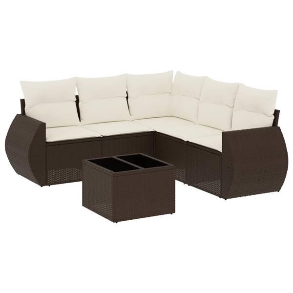 Grote foto vidaxl 6 delige loungeset met kussens poly rattan bruin tuin en terras tuinmeubelen