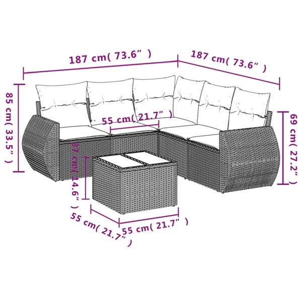 Grote foto vidaxl 6 delige loungeset met kussens poly rattan bruin tuin en terras tuinmeubelen