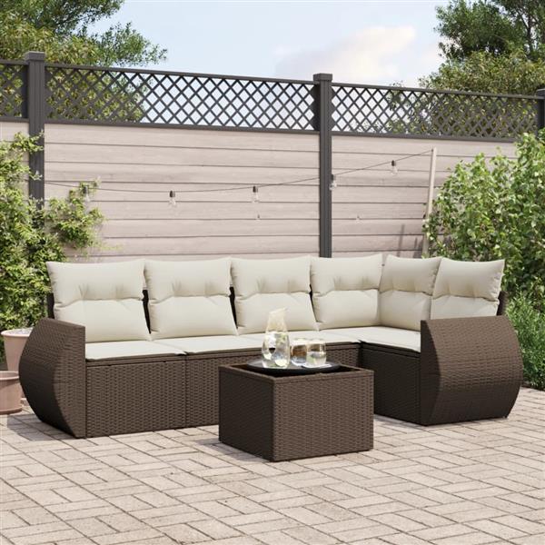 Grote foto vidaxl 6 delige loungeset met kussens poly rattan bruin tuin en terras tuinmeubelen