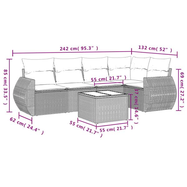 Grote foto vidaxl 6 delige loungeset met kussens poly rattan bruin tuin en terras tuinmeubelen