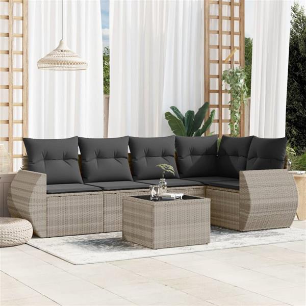 Grote foto vidaxl 6 delige loungeset met kussens poly rattan lichtgrijs tuin en terras tuinmeubelen