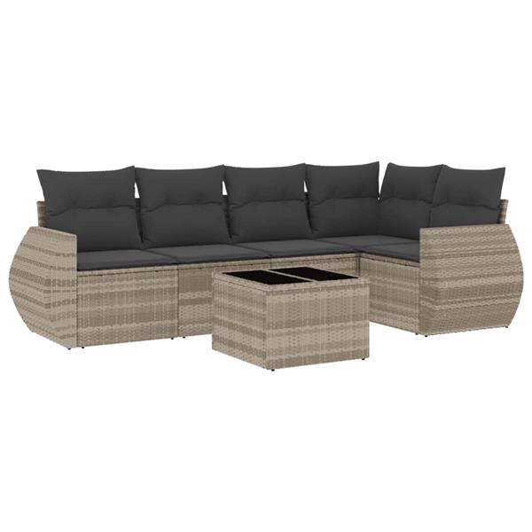 Grote foto vidaxl 6 delige loungeset met kussens poly rattan lichtgrijs tuin en terras tuinmeubelen