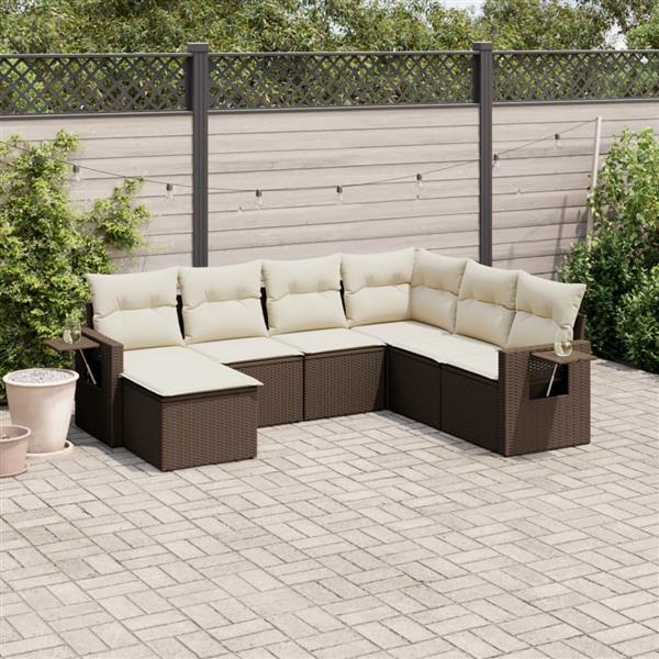 Grote foto vidaxl 7 delige loungeset met kussens poly rattan bruin tuin en terras tuinmeubelen