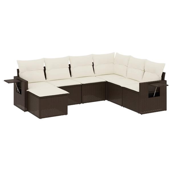 Grote foto vidaxl 7 delige loungeset met kussens poly rattan bruin tuin en terras tuinmeubelen