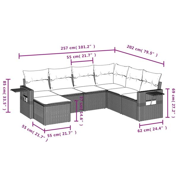 Grote foto vidaxl 7 delige loungeset met kussens poly rattan bruin tuin en terras tuinmeubelen