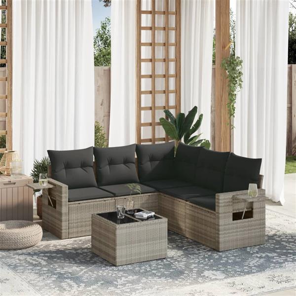 Grote foto vidaxl 6 delige loungeset met kussens poly rattan lichtgrijs tuin en terras tuinmeubelen