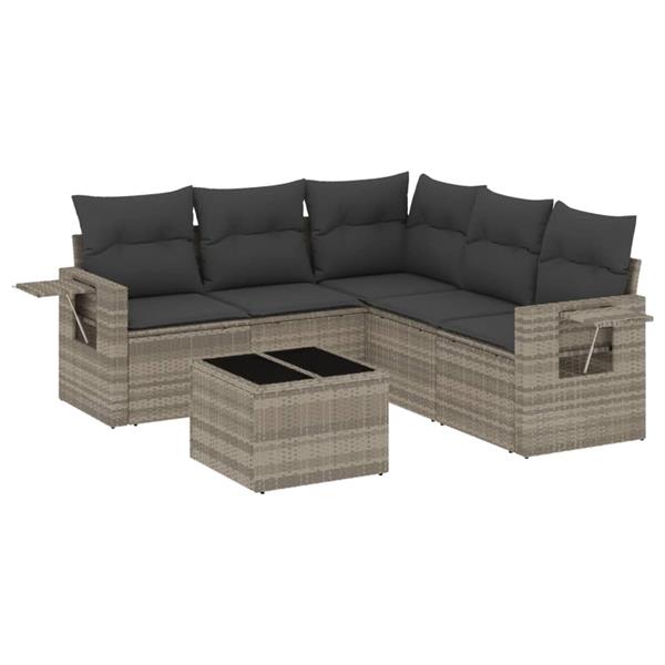 Grote foto vidaxl 6 delige loungeset met kussens poly rattan lichtgrijs tuin en terras tuinmeubelen