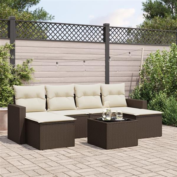 Grote foto vidaxl 7 delige loungeset met kussens poly rattan bruin tuin en terras tuinmeubelen