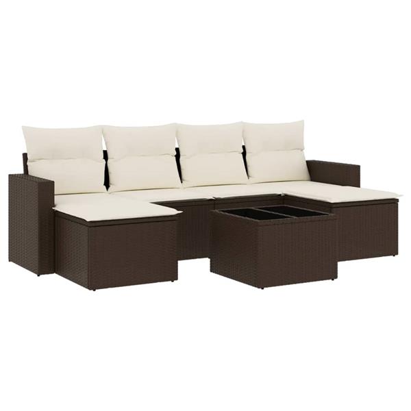 Grote foto vidaxl 7 delige loungeset met kussens poly rattan bruin tuin en terras tuinmeubelen