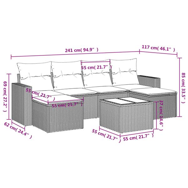 Grote foto vidaxl 7 delige loungeset met kussens poly rattan bruin tuin en terras tuinmeubelen