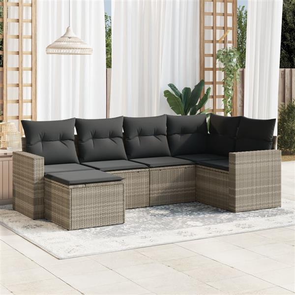 Grote foto vidaxl 6 delige loungeset met kussens poly rattan lichtgrijs tuin en terras tuinmeubelen