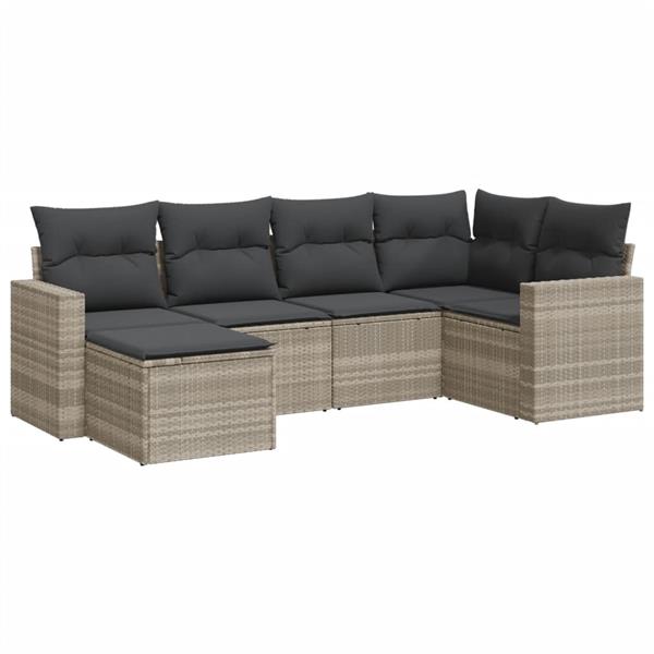 Grote foto vidaxl 6 delige loungeset met kussens poly rattan lichtgrijs tuin en terras tuinmeubelen