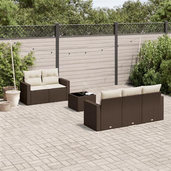 Grote foto vidaxl 6 delige loungeset met kussens poly rattan bruin tuin en terras tuinmeubelen