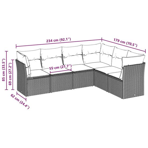 Grote foto vidaxl 6 delige loungeset met kussens poly rattan lichtgrijs tuin en terras tuinmeubelen