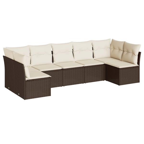 Grote foto vidaxl 7 delige loungeset met kussens poly rattan bruin tuin en terras tuinmeubelen