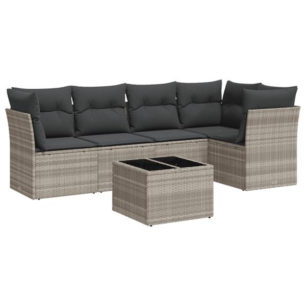 Grote foto vidaxl 6 delige loungeset met kussens poly rattan lichtgrijs tuin en terras tuinmeubelen