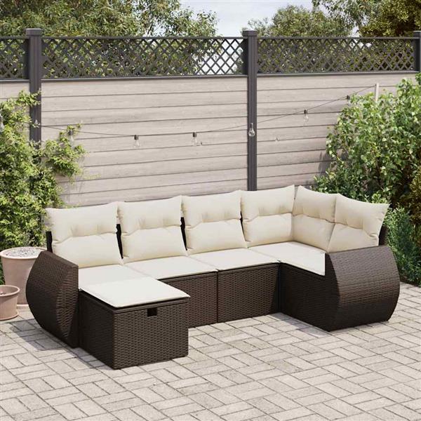 Grote foto vidaxl 6 delige loungeset met kussens poly rattan bruin tuin en terras tuinmeubelen