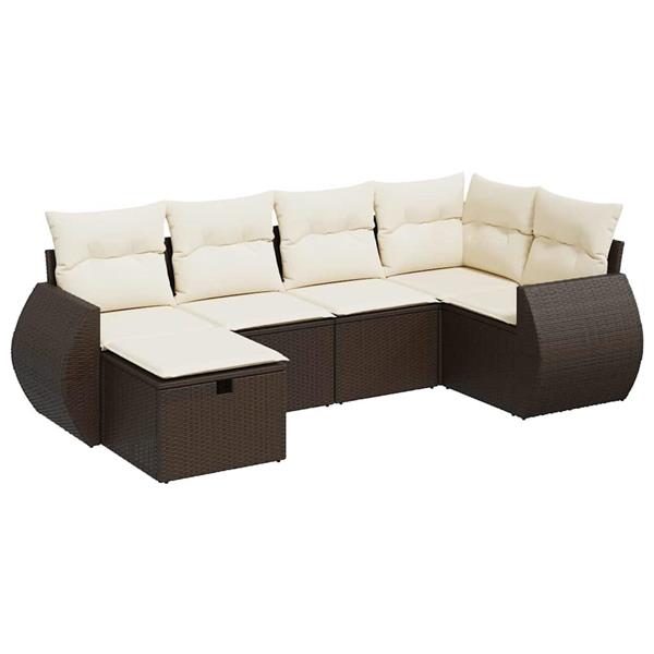 Grote foto vidaxl 6 delige loungeset met kussens poly rattan bruin tuin en terras tuinmeubelen