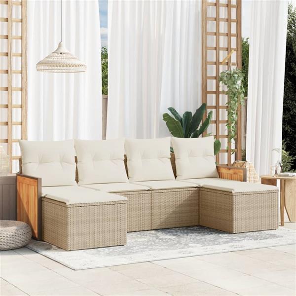 Grote foto vidaxl 6 delige loungeset met kussens poly rattan beige tuin en terras tuinmeubelen