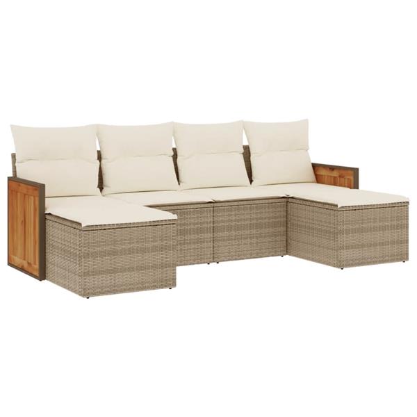 Grote foto vidaxl 6 delige loungeset met kussens poly rattan beige tuin en terras tuinmeubelen