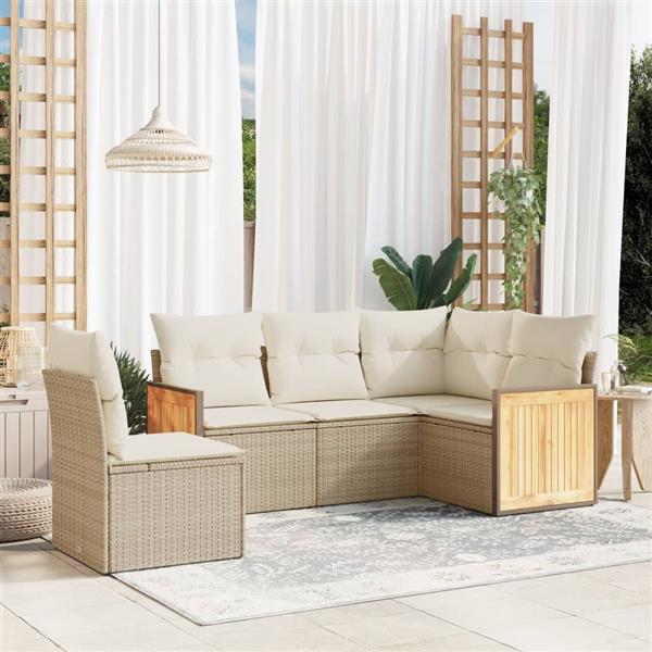Grote foto vidaxl 5 delige loungeset met kussens poly rattan beige tuin en terras tuinmeubelen