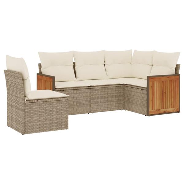 Grote foto vidaxl 5 delige loungeset met kussens poly rattan beige tuin en terras tuinmeubelen