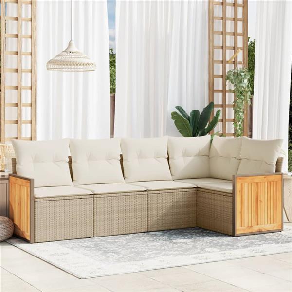 Grote foto vidaxl 5 delige loungeset met kussens poly rattan beige tuin en terras tuinmeubelen