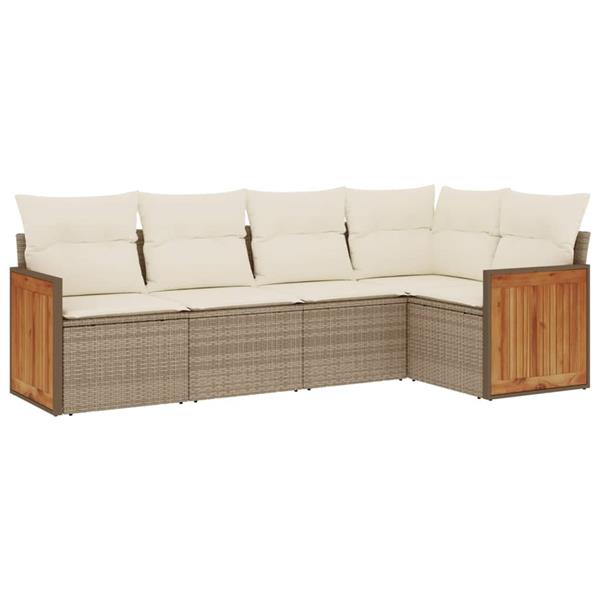 Grote foto vidaxl 5 delige loungeset met kussens poly rattan beige tuin en terras tuinmeubelen