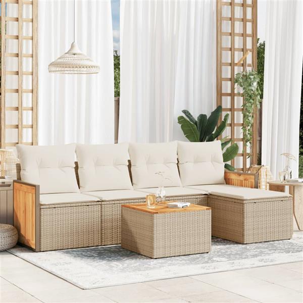 Grote foto vidaxl 6 delige loungeset met kussens poly rattan beige tuin en terras tuinmeubelen