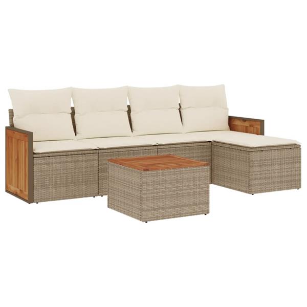 Grote foto vidaxl 6 delige loungeset met kussens poly rattan beige tuin en terras tuinmeubelen