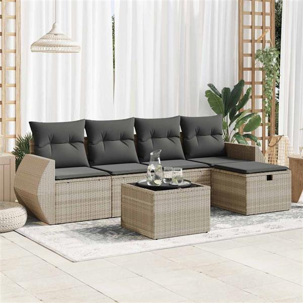 Grote foto vidaxl 6 delige loungeset met kussens poly rattan lichtgrijs tuin en terras tuinmeubelen