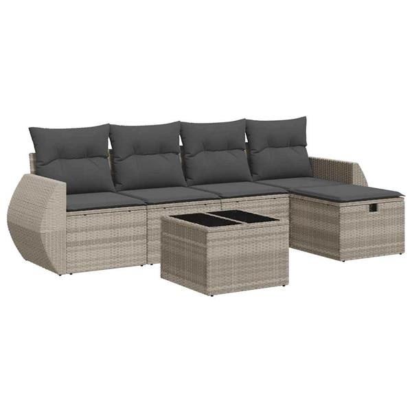 Grote foto vidaxl 6 delige loungeset met kussens poly rattan lichtgrijs tuin en terras tuinmeubelen