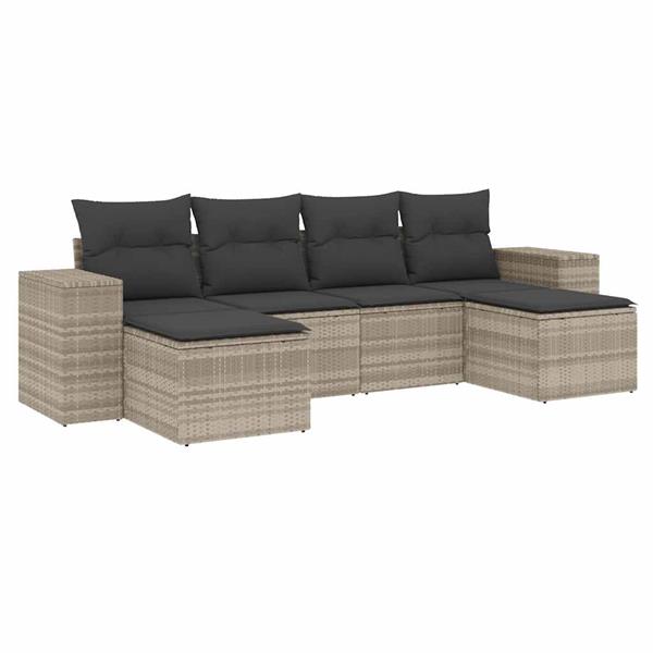 Grote foto vidaxl 6 delige loungeset met kussens poly rattan lichtgrijs tuin en terras tuinmeubelen