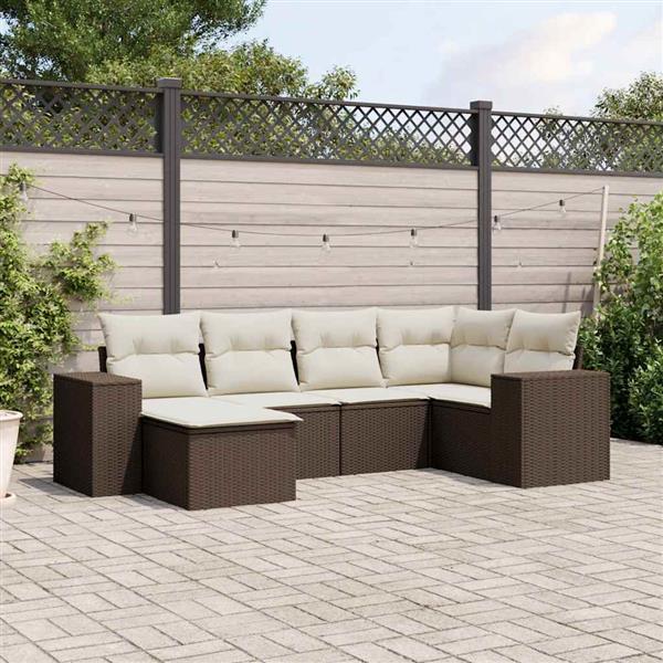 Grote foto vidaxl 6 delige loungeset met kussens poly rattan bruin tuin en terras tuinmeubelen