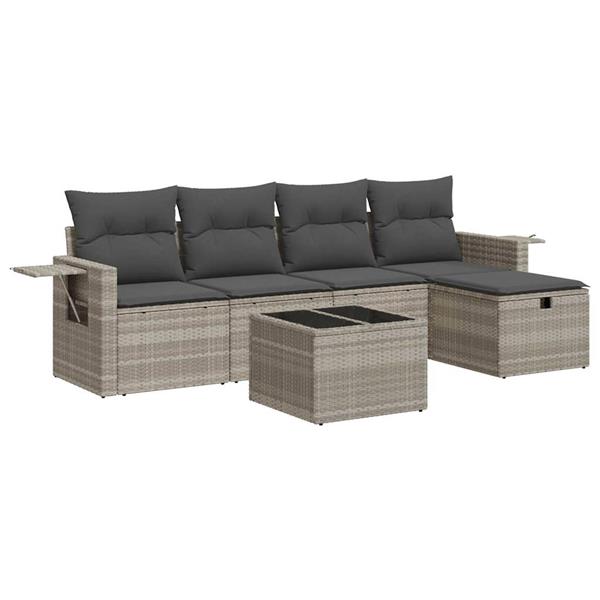 Grote foto vidaxl 6 delige loungeset met kussens poly rattan lichtgrijs tuin en terras tuinmeubelen