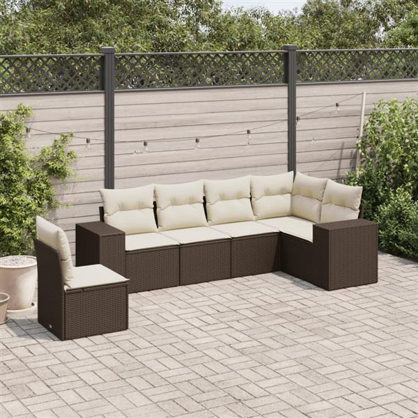 Grote foto vidaxl 6 delige loungeset met kussens poly rattan bruin tuin en terras tuinmeubelen