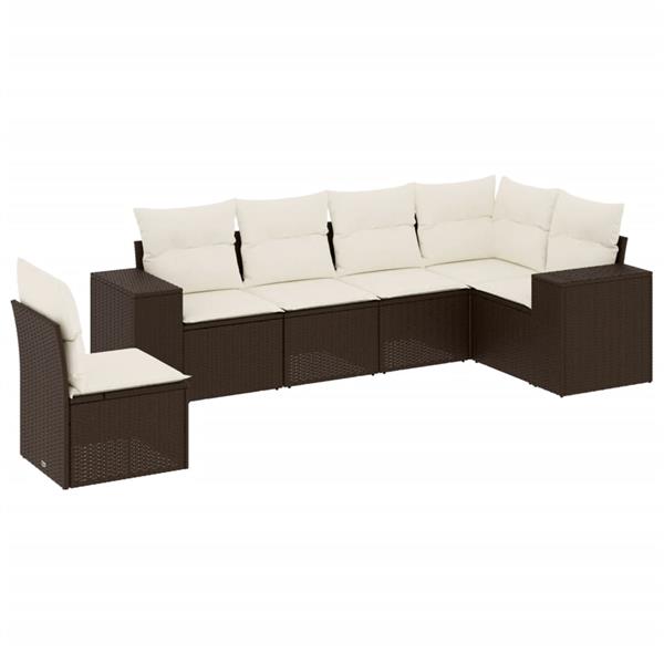 Grote foto vidaxl 6 delige loungeset met kussens poly rattan bruin tuin en terras tuinmeubelen