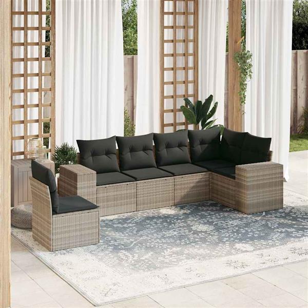 Grote foto vidaxl 6 delige loungeset met kussens poly rattan lichtgrijs tuin en terras tuinmeubelen