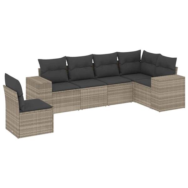 Grote foto vidaxl 6 delige loungeset met kussens poly rattan lichtgrijs tuin en terras tuinmeubelen