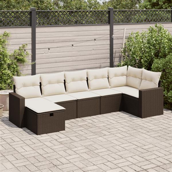 Grote foto vidaxl 7 delige loungeset met kussens poly rattan bruin tuin en terras tuinmeubelen
