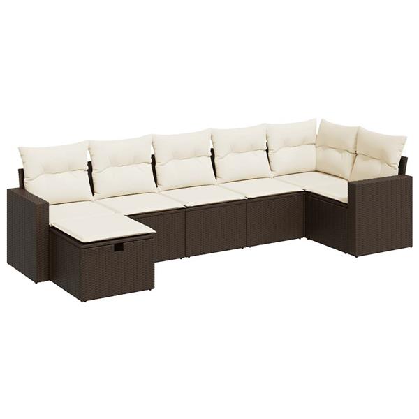 Grote foto vidaxl 7 delige loungeset met kussens poly rattan bruin tuin en terras tuinmeubelen