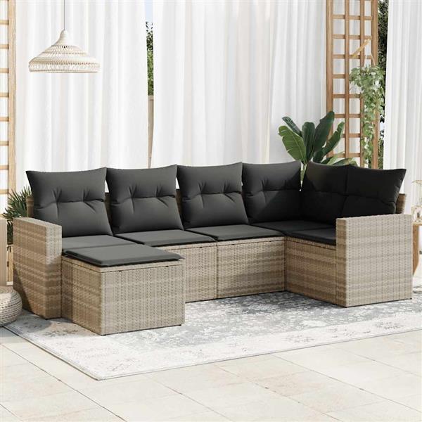 Grote foto vidaxl 6 delige loungeset met kussens poly rattan lichtgrijs tuin en terras tuinmeubelen