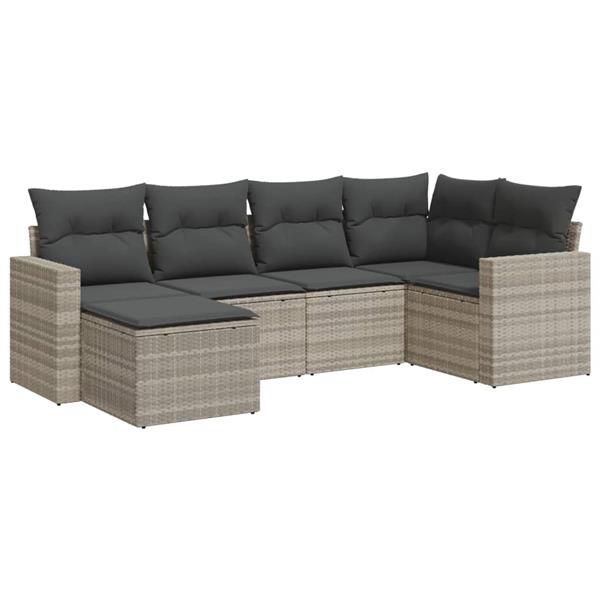 Grote foto vidaxl 6 delige loungeset met kussens poly rattan lichtgrijs tuin en terras tuinmeubelen