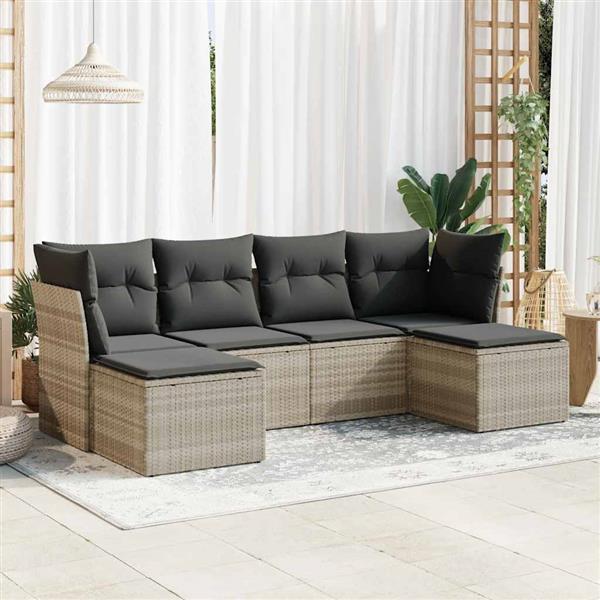 Grote foto vidaxl 6 delige loungeset met kussens poly rattan lichtgrijs tuin en terras tuinmeubelen