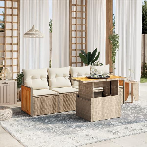 Grote foto vidaxl 5 delige loungeset met kussens poly rattan beige tuin en terras tuinmeubelen