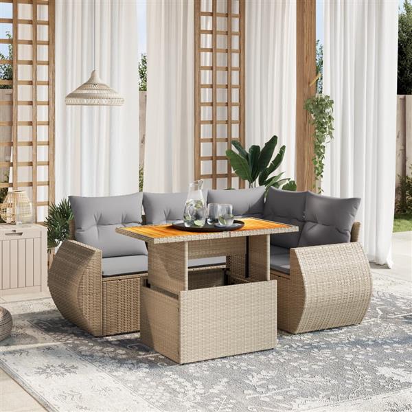 Grote foto vidaxl 5 delige loungeset met kussens poly rattan beige tuin en terras tuinmeubelen