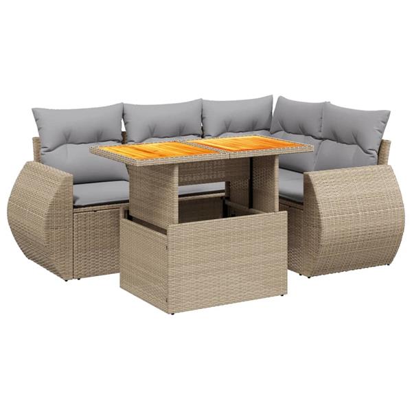 Grote foto vidaxl 5 delige loungeset met kussens poly rattan beige tuin en terras tuinmeubelen