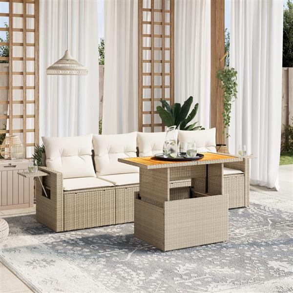 Grote foto vidaxl 5 delige loungeset met kussens poly rattan beige tuin en terras tuinmeubelen