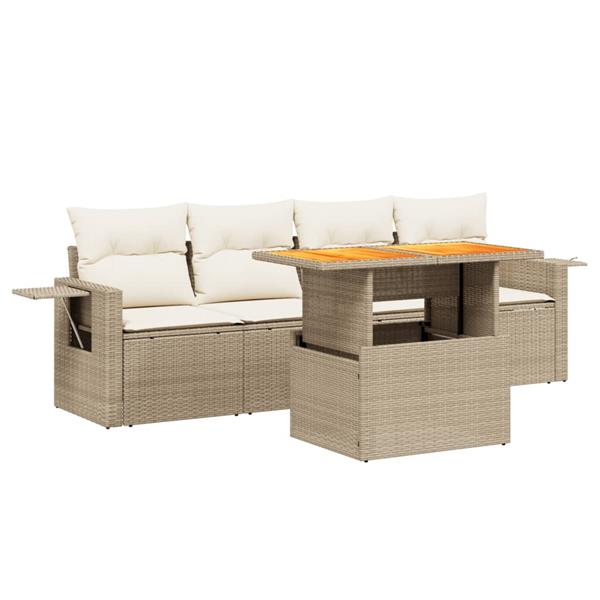 Grote foto vidaxl 5 delige loungeset met kussens poly rattan beige tuin en terras tuinmeubelen